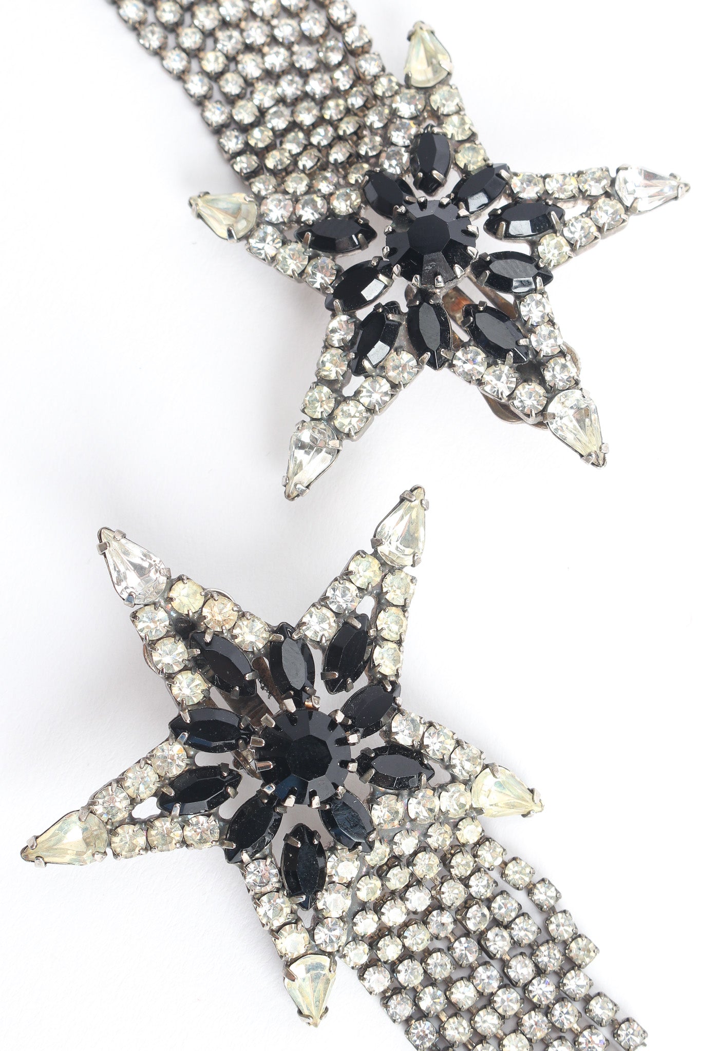 Vintage Shooting Star Chandelier Rhinestone Earrings star top close @ Recess LA