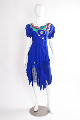 Vintage Signed "MJ" Goddess Print Suede Dress mannequin front @ Recess LA