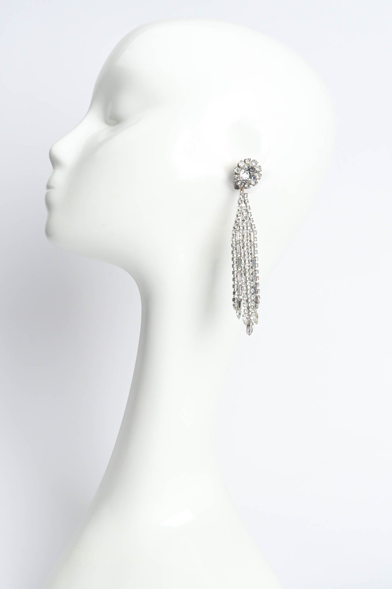 Vintage Rhinestone Chandelier Earrings on mannequin @ Recess Los Angeles