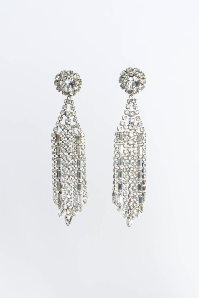 Vintage Rhinestone Chandelier Earrings hanging front @ Recess Los Angeles