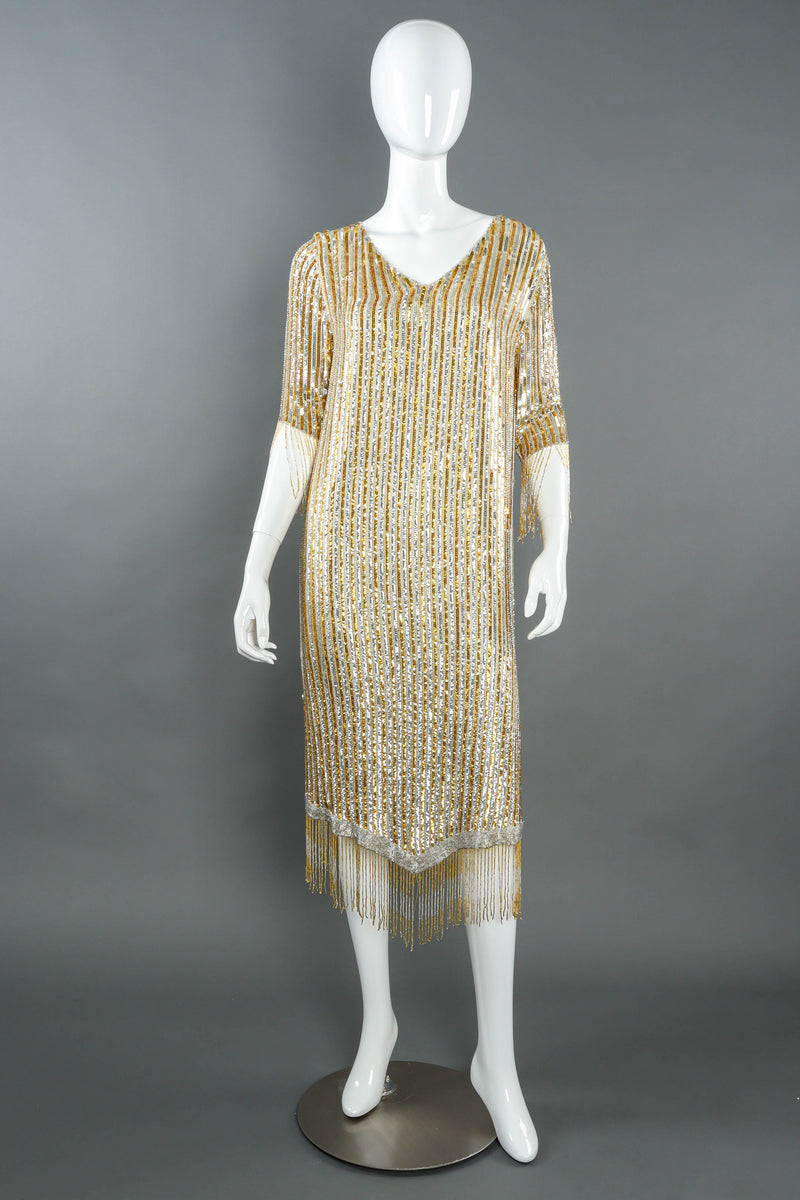 Vintage Sequins & Shine Flapper Dress on mannequin front   @ Recess LA