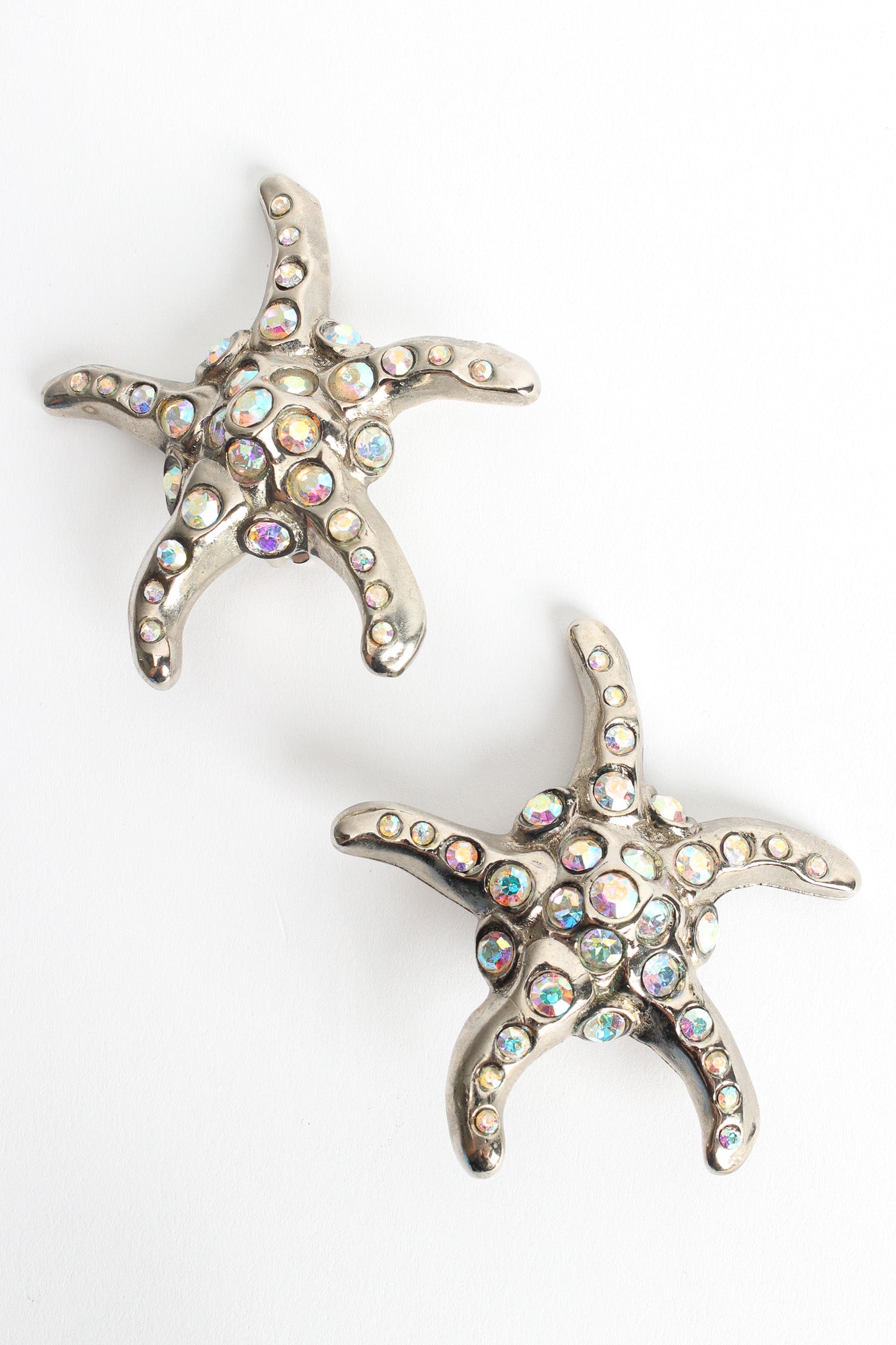 Vintage Iridescent Rhinestone Starfish Earrings front @ Recess Los Angeles