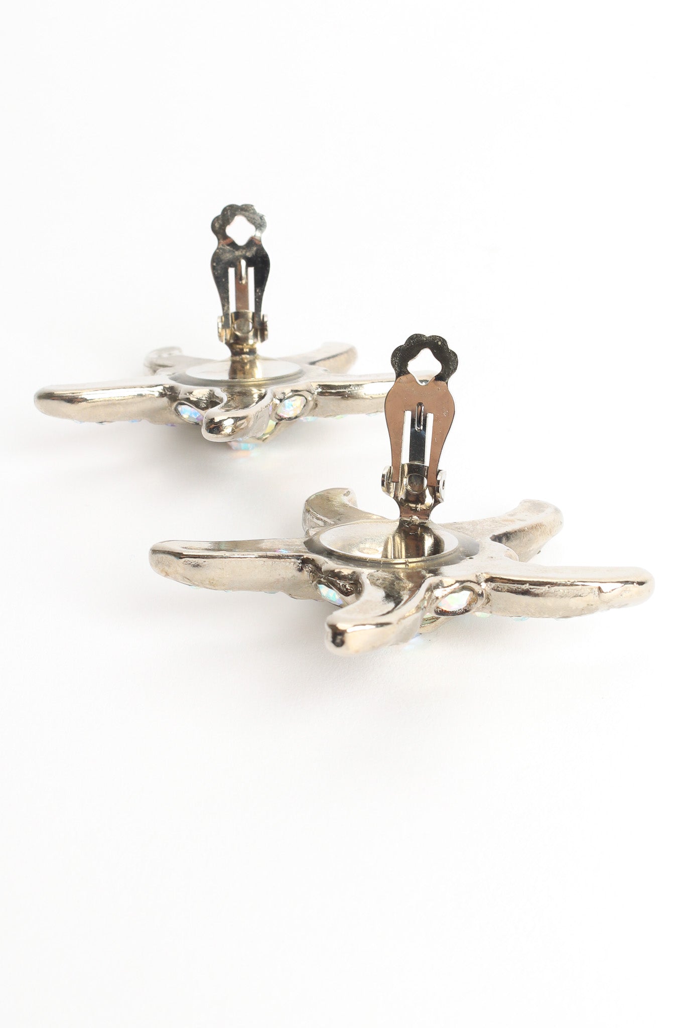 Vintage Iridescent Rhinestone Starfish Earrings backing open @ Recess Los Angeles