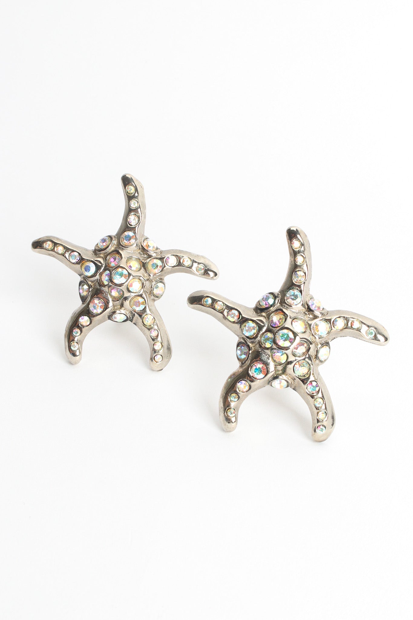 Vintage Iridescent Rhinestone Starfish Earrings front @ Recess Los Angeles