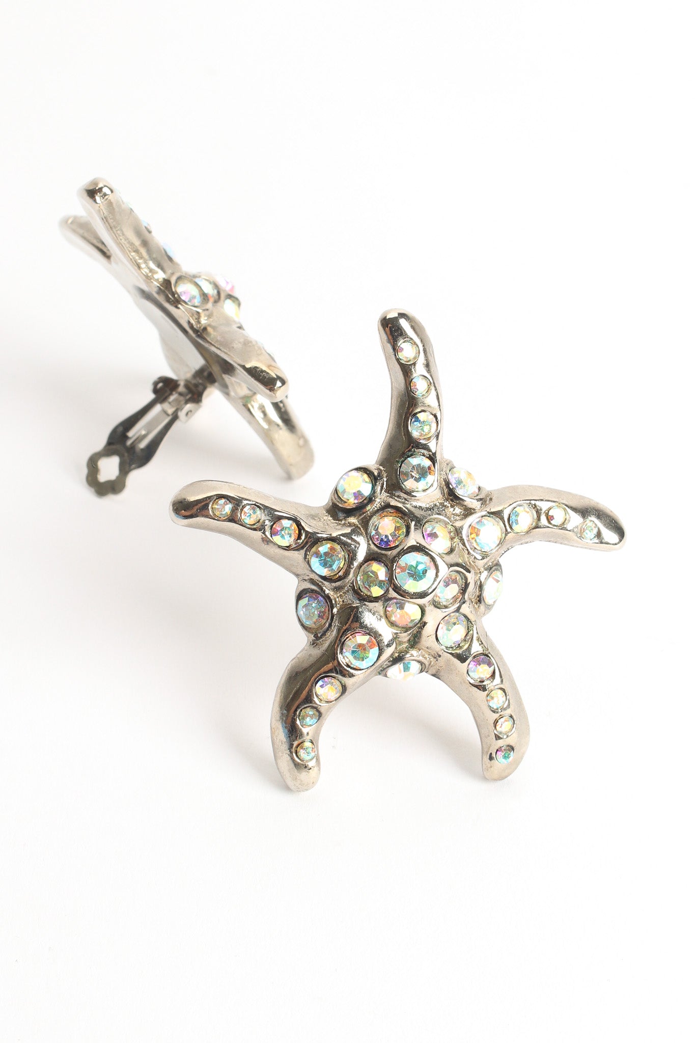 Vintage Iridescent Rhinestone Starfish Earrings backing/front @ Recess Los Angeles