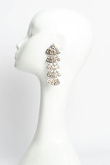 Vintage Metallic Silver Leather Geo Rhinestone Earrings on mannequin @ Recess LA