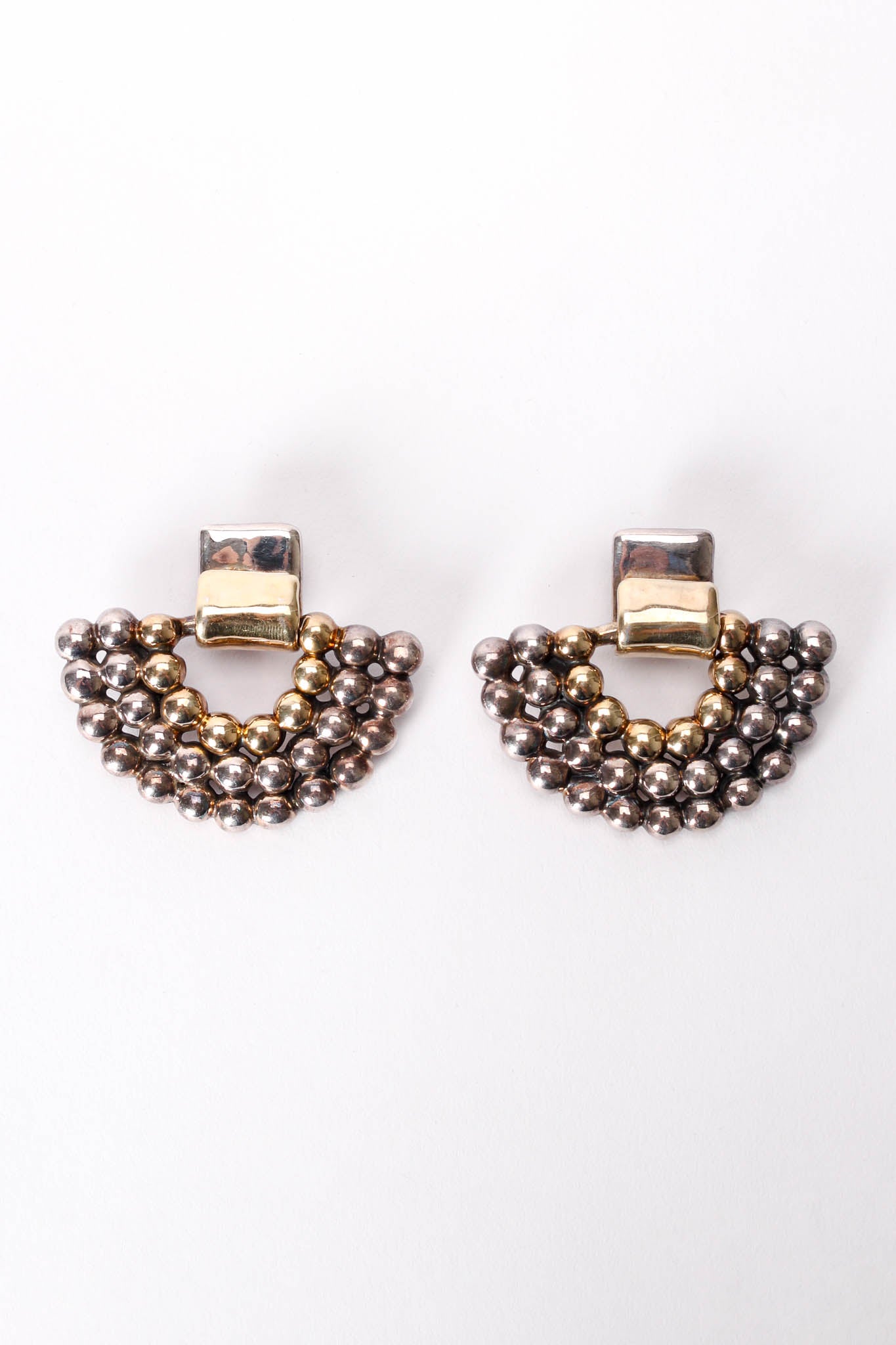 Vintage Sterling Crescent Ball Earrings front at Recess Los Angeles