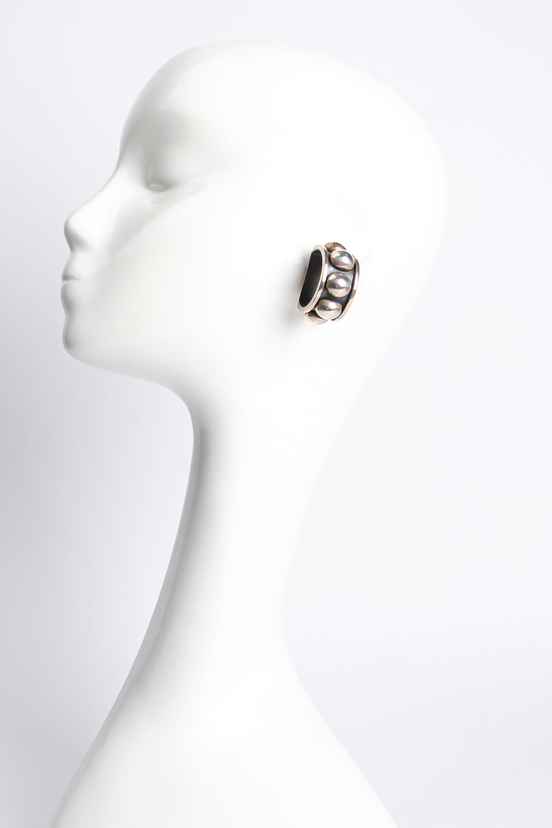 Vintage Sterling Silver Dome Hoop Clip Earrings on mannequin at Recess Los Angeles