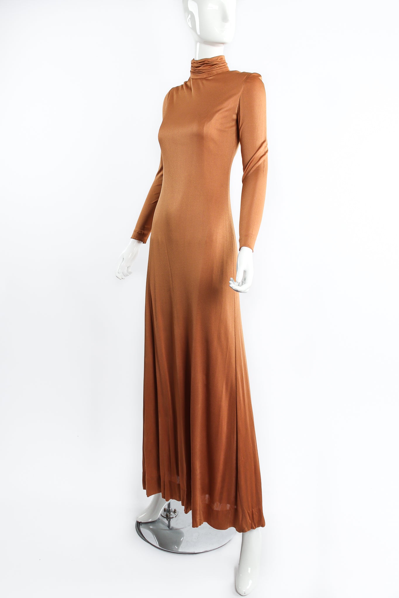 Vintage Christian Dior High Neck Silk Jersey Gown on mannequin angle at Recess Los Angeles