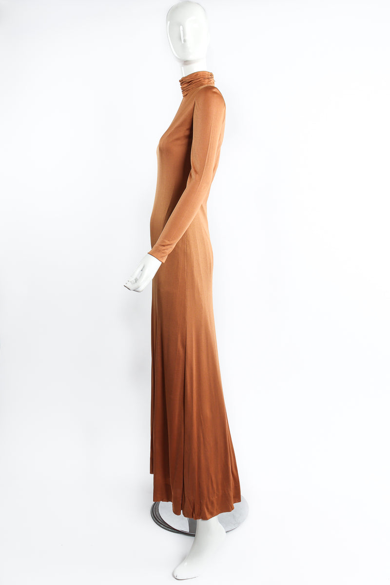 Vintage Christian Dior High Neck Silk Jersey Gown on mannequin side at Recess Los Angeles
