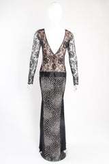 Vintage Unsigned Galanos Lace Drop Waist Contour Collage Gown on mannequin back at Recess LA