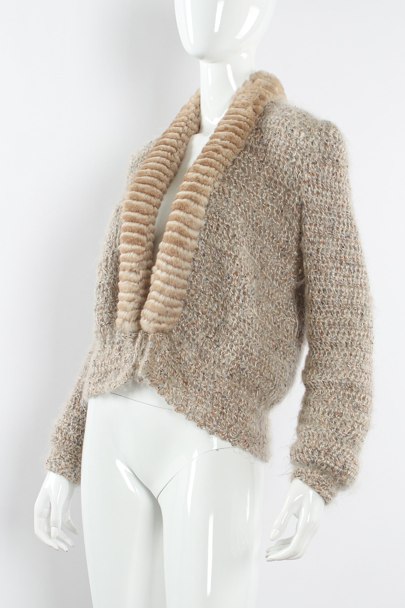 Vintage Metallic Mohair Chinchilla Cardigan mannequin side angle  @ Recess Los Angeles