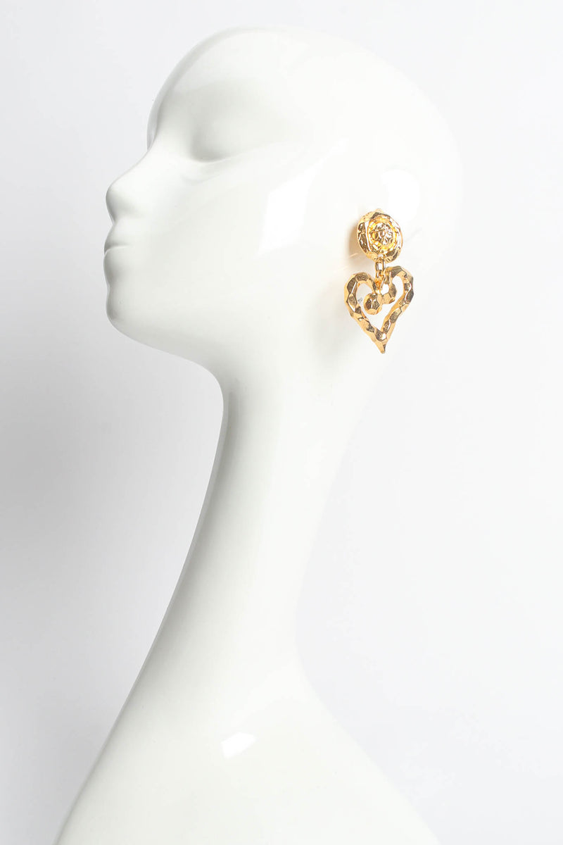 Vintage Unsigned Round Hammered Heart Earrings on mannequin at Recess Los Angeles