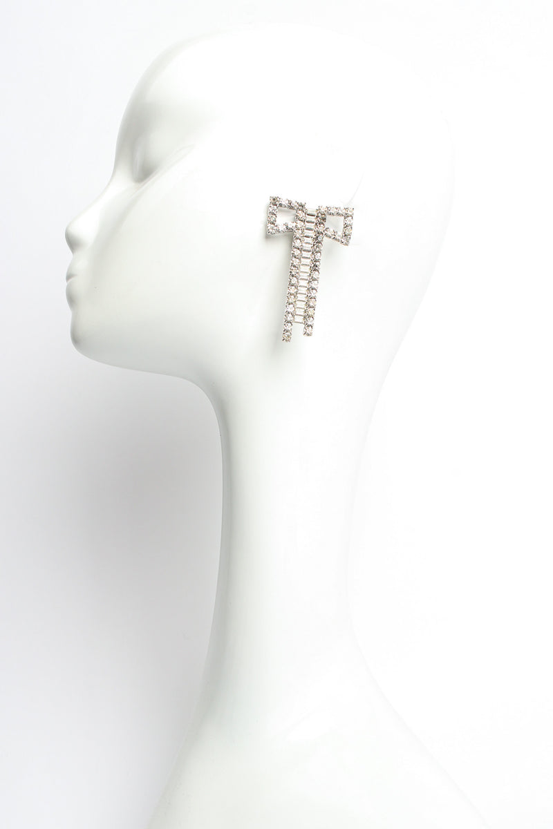 Vintage Bow Ladder Rhinestone Earrings on mannequin @ Recess LA