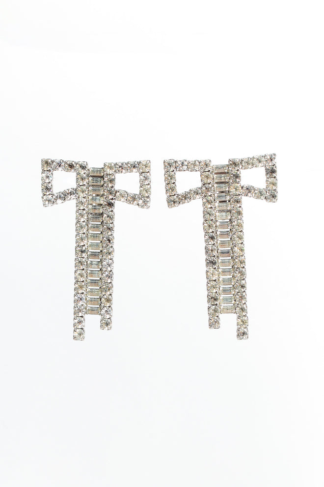 VIntage Bow Ladder Rhinestone Earrings front hang @ Recess LA