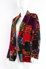 Vintage Abstract Floral Patchwork Velvet Blazer mannequin close unbuttoned @ Recess LA