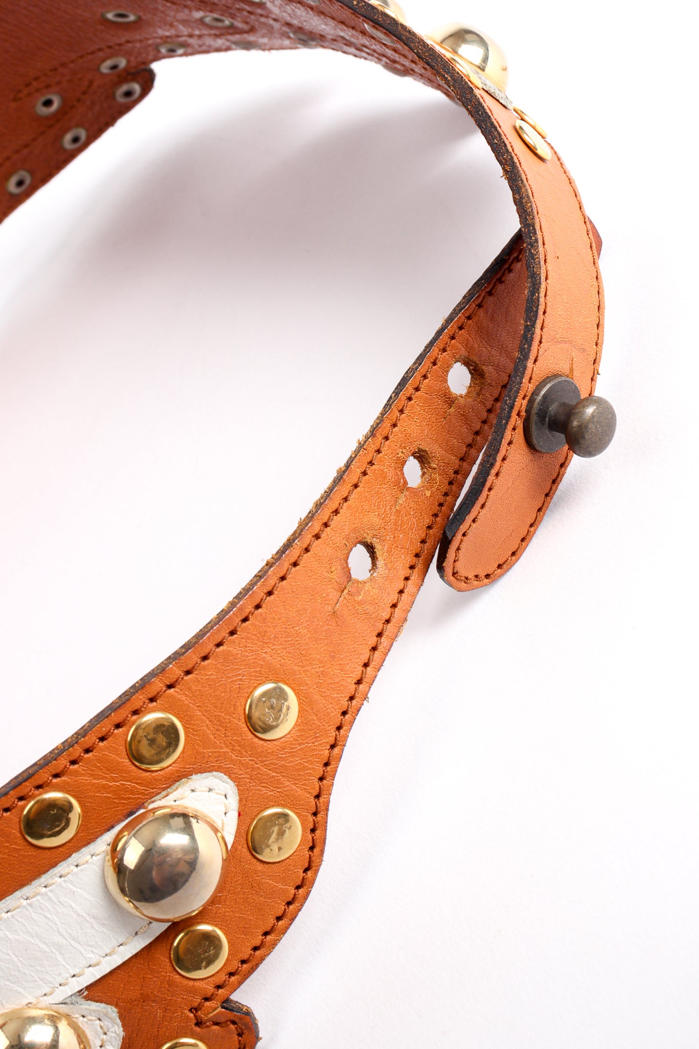 Vintage Studded Eagle Leather Contour Belt peg buckle at Recess Los Angeles