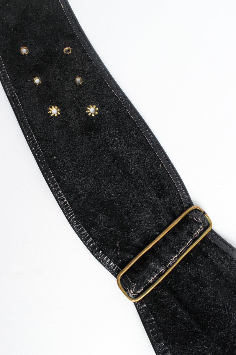 Soft wide leather sash belt with bronze set stones and hammered metal inside leather @recessla