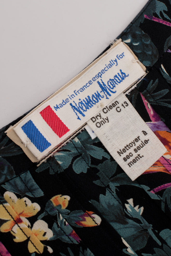 Hanae Mori Silk Sparrow Finch Floral Birds of Paradise Dress