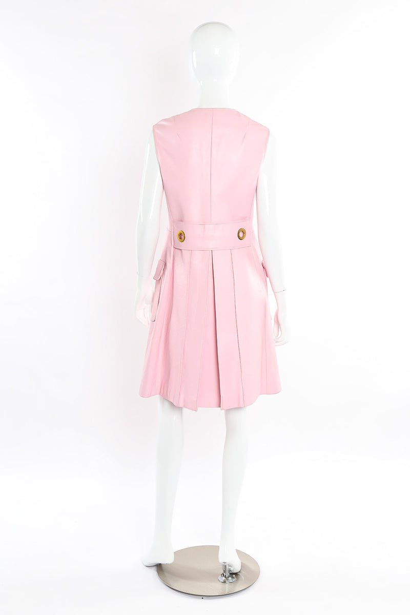 Vintage baby pink leather button front pinafore dress back mannequin full length view @recessla
