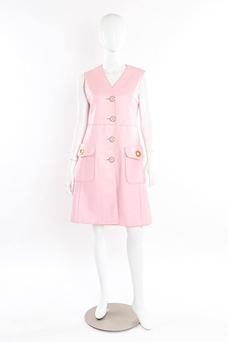 Vintage baby pink leather button front pinafore dress front mannequin full length @recessla
