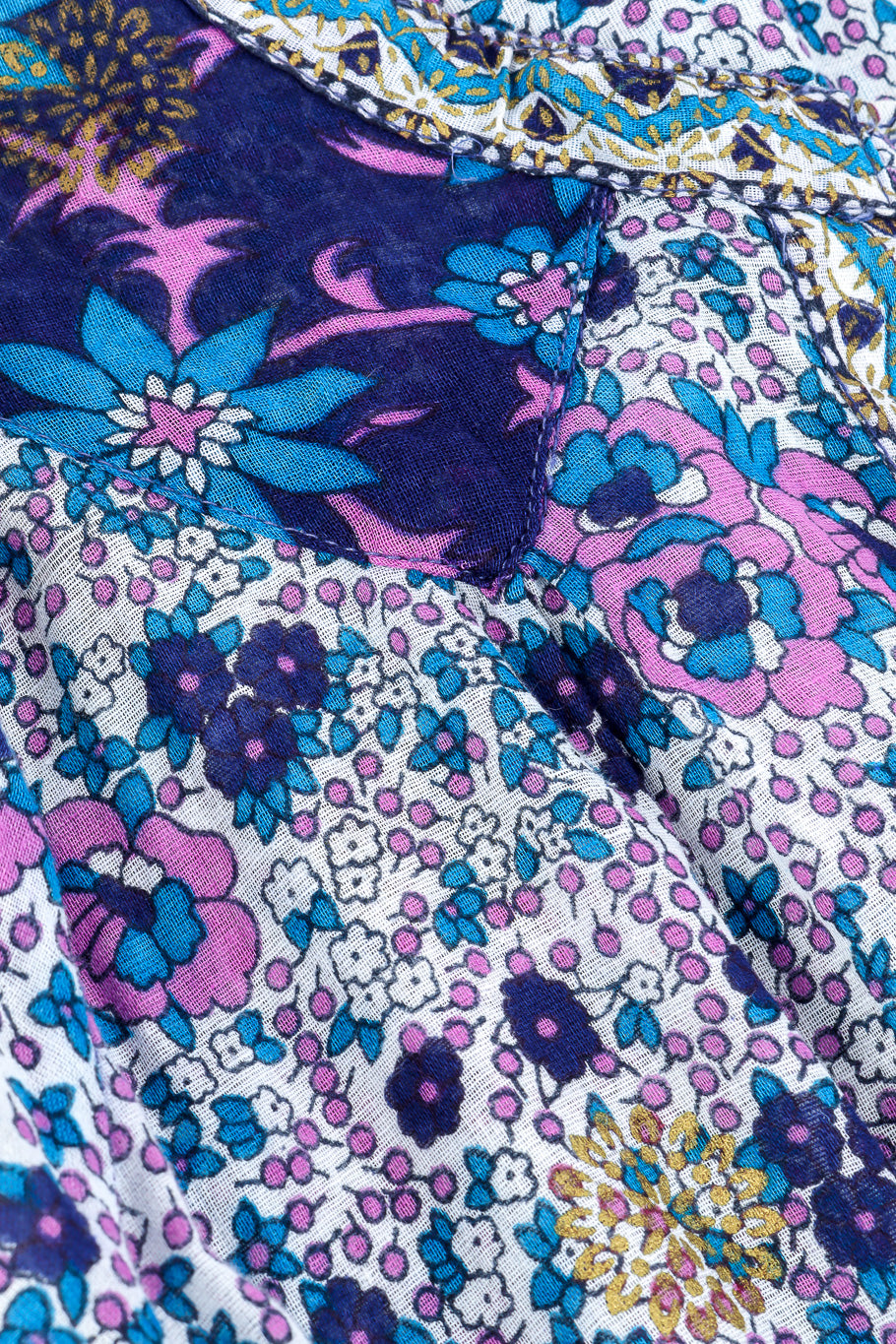 Vintage gauzy floral peasant dress flat lay stitching back yoke close @recessla