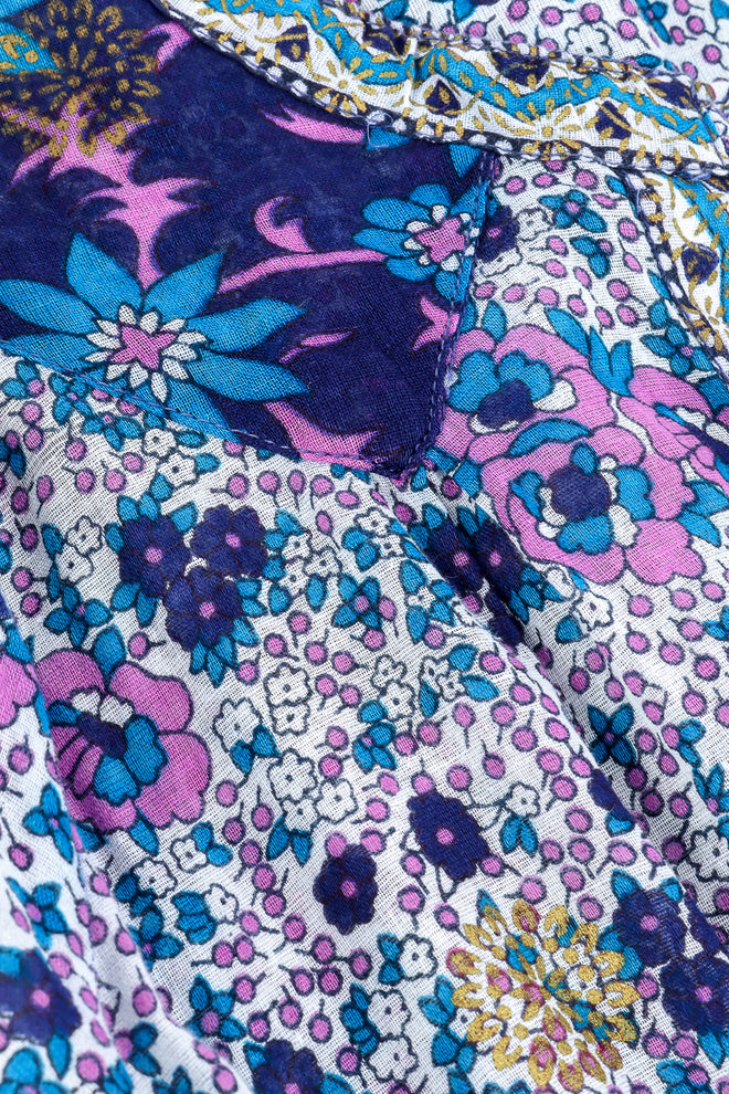 Vintage gauzy floral peasant dress flat lay stitching back yoke close @recessla