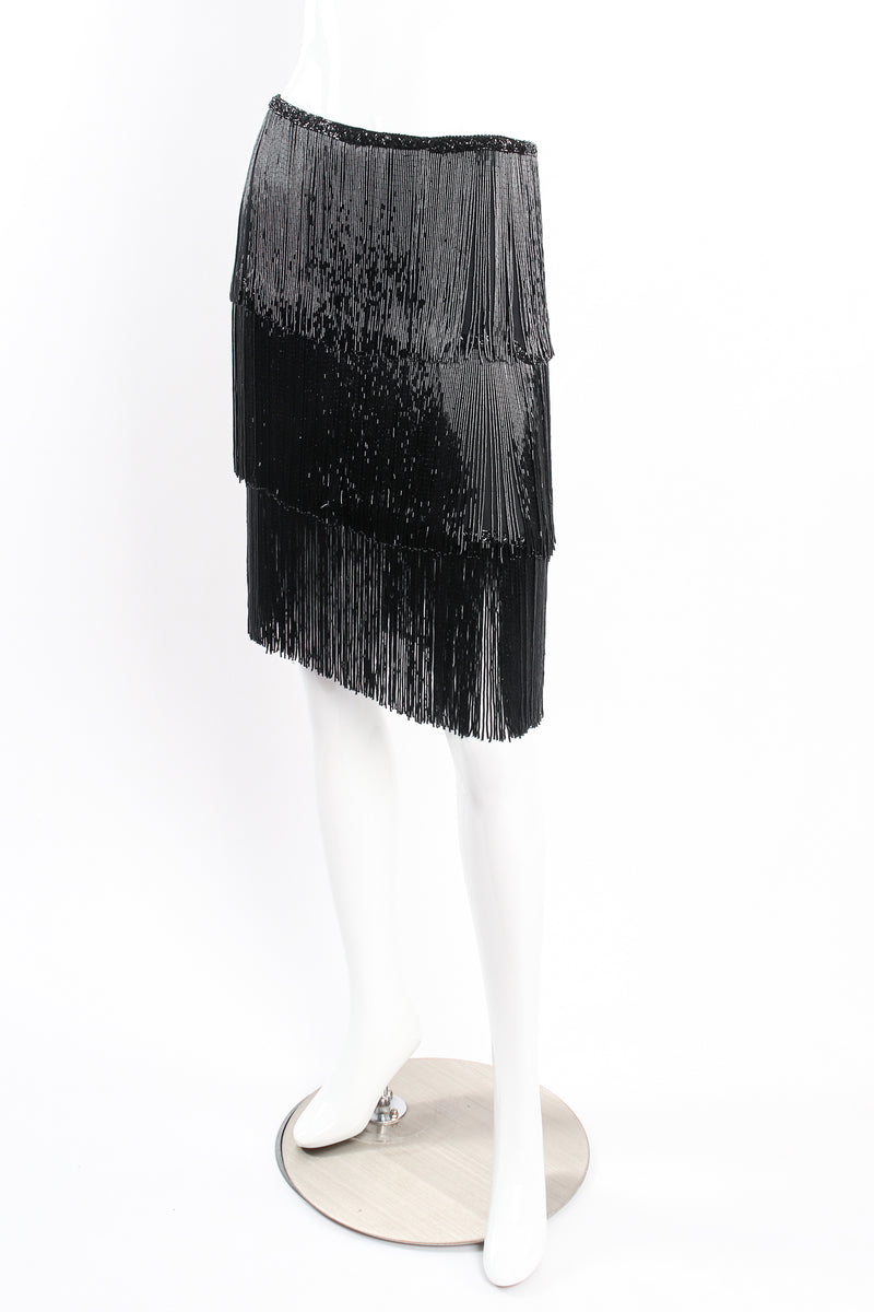 Vintage Naeem Khan Tiered Bead Fringe Skirt on Mannequin angle at Recess Los Angeles