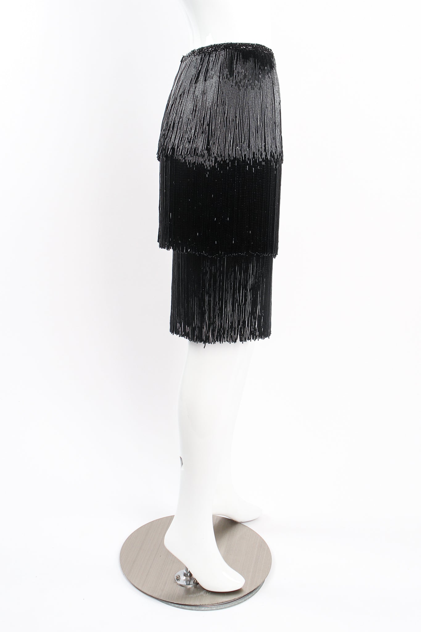 Vintage Naeem Khan Tiered Bead Fringe Skirt on Mannequin side at Recess Los Angeles