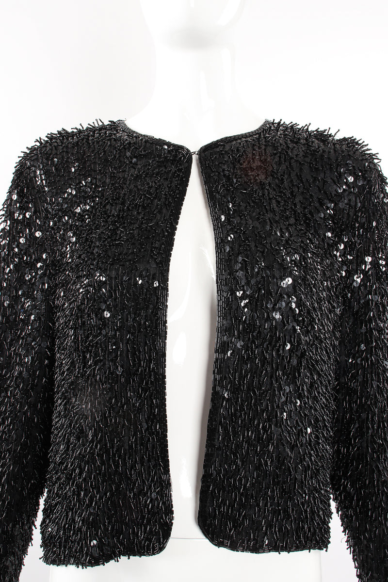 Vintage Nagpal India Nubby Spiny Beaded Sequin Jacket on Mannequin front crop at Recess LA