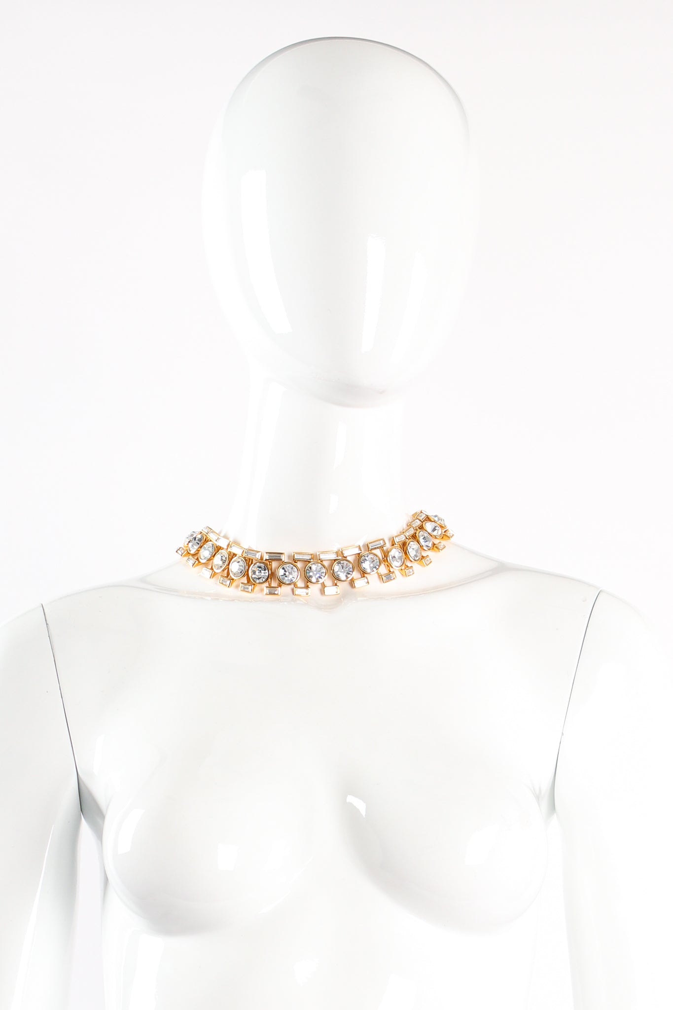 Vintage Napier Baguette Framed Crystal Collar Necklace on mannequin at Recess Los Angeles