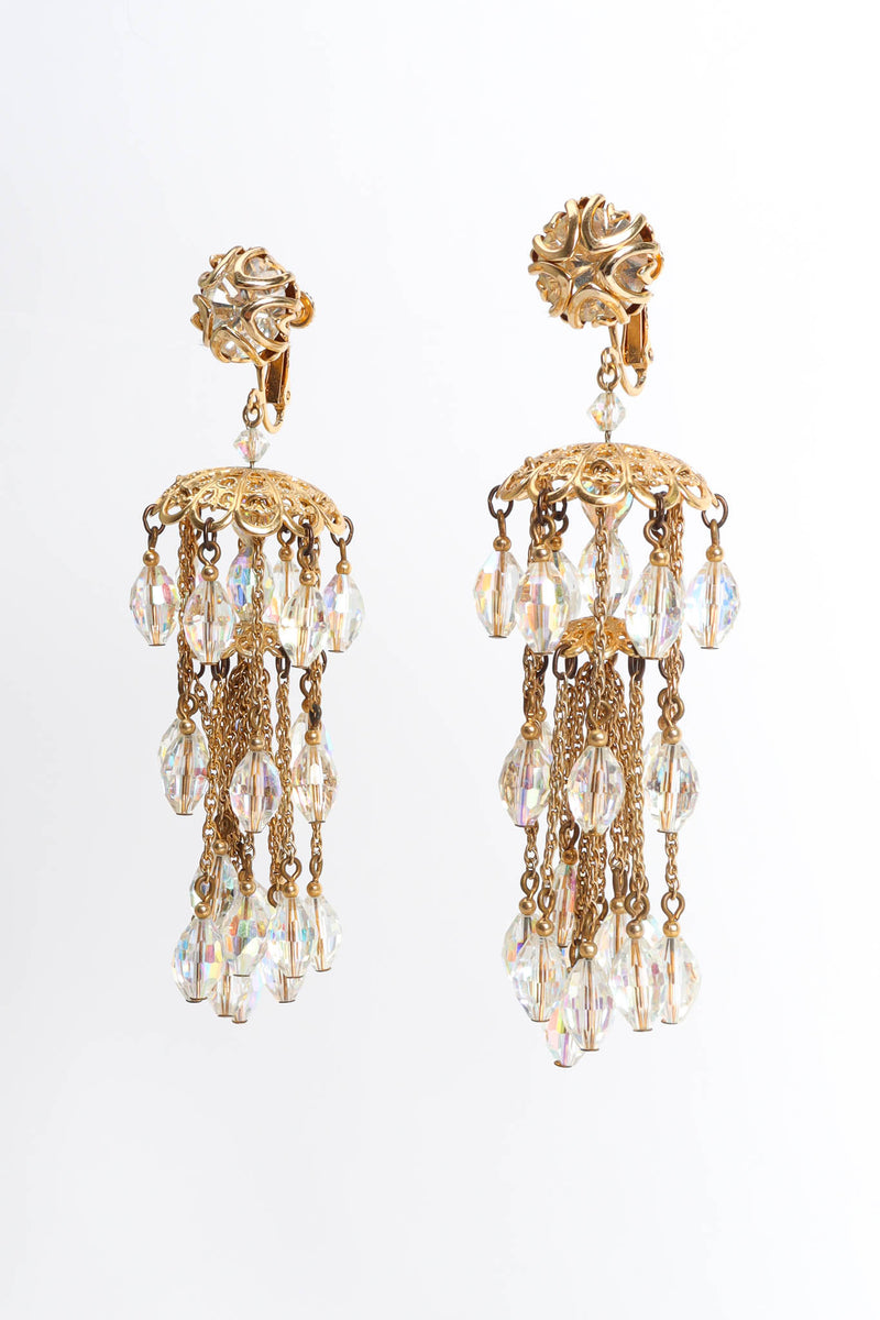 Vintage Napier Tiered Crystal Chandelier Earrings angle front hang @ Recess Los Angeles