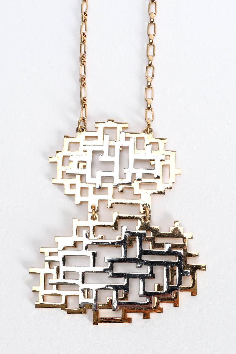Vintage NAPIER 1970 Geometric Maze Necklace pendant front close up @ Recess LA