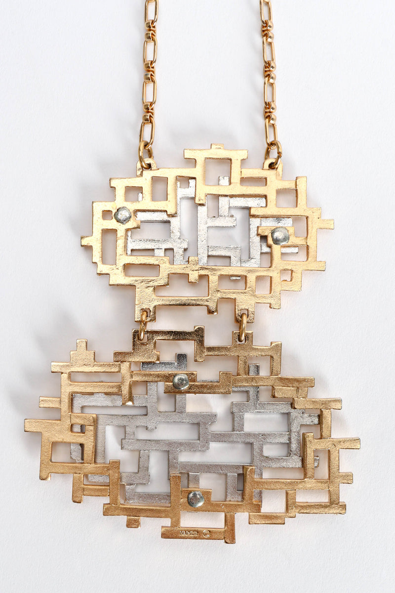 Vintage NAPIER 1970 Geometric Maze Necklace matte back of pendant @ Recess LA