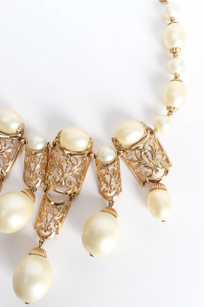 Vintage Napier Fleur Lace Filigree Pearl Necklace filigree lace close @ Recess Los Angeles
