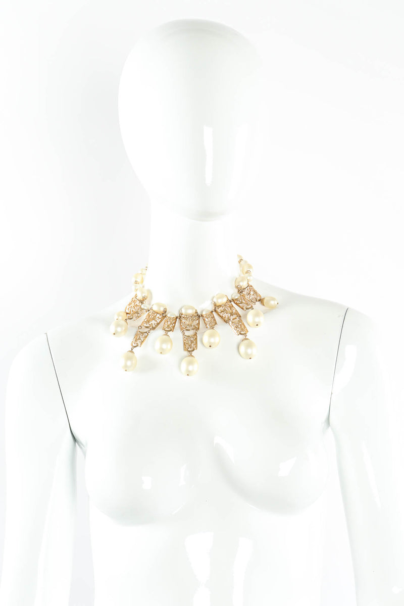 Vintage Napier Fleur Lace Filigree Pearl Necklace on mannequin @ Recess Los Angeles