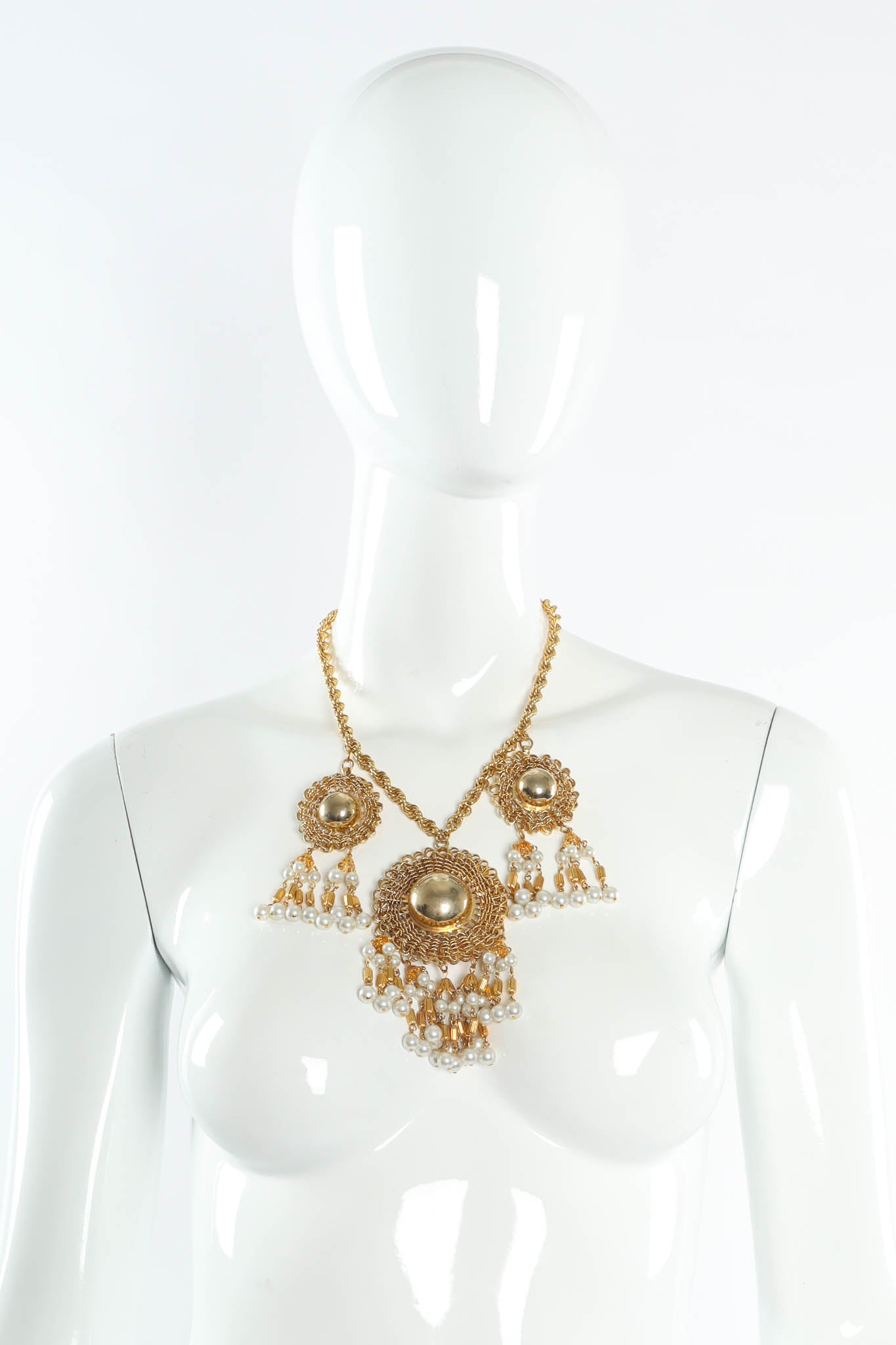 Vintage Napier Triple Wire Pearl Pendant Necklace on mannequin @ Recess Los Angeles