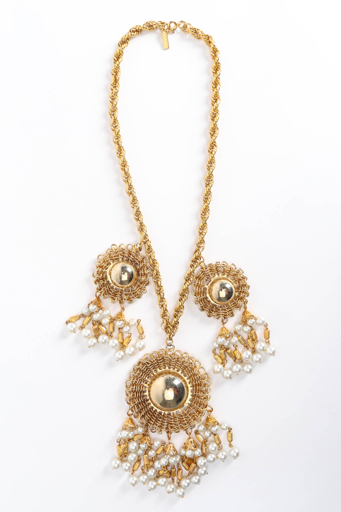 Vintage Napier Triple Wire Pearl Pendant Necklace front necklace @ Recess Los Angeles