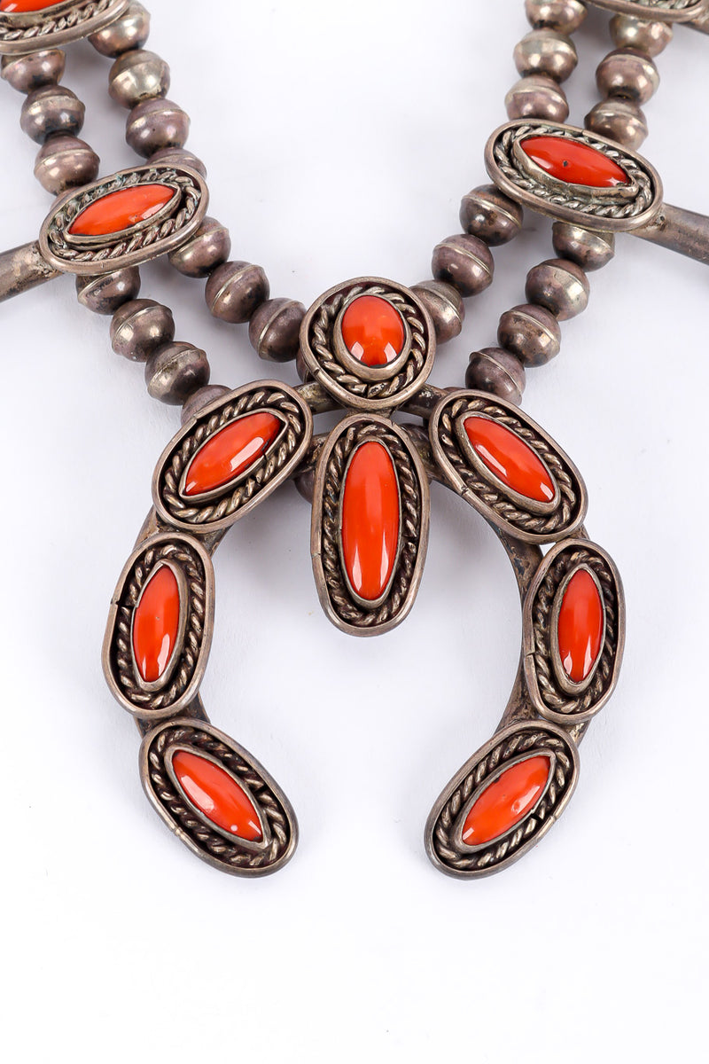 Vintage OLD PAWN Sterling Silver TURQUOISE and CORAL Squash Blossom NECKLACE  | eBay