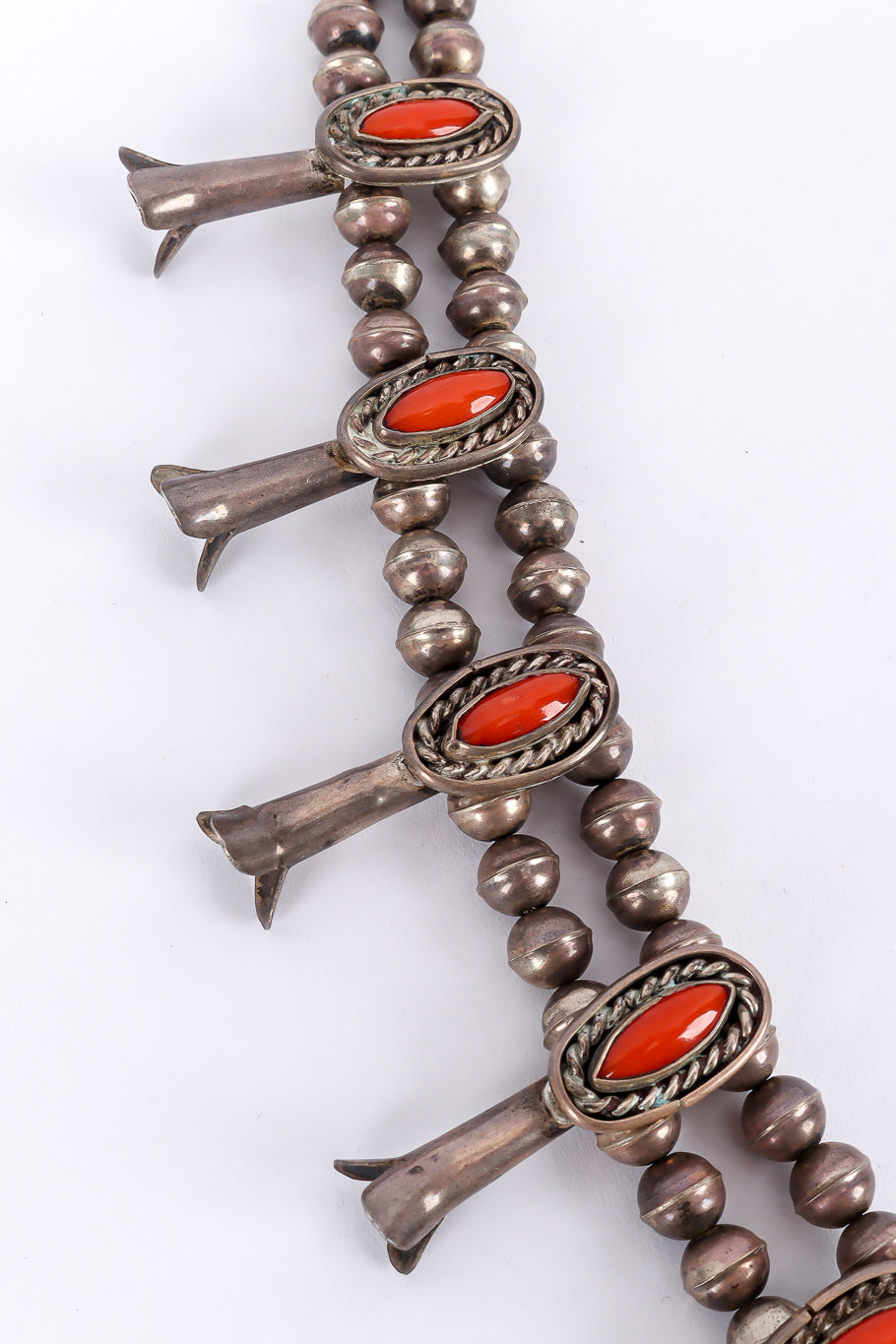 Vintage sterling squash blossom necklace close up of petals and stone details @recessla