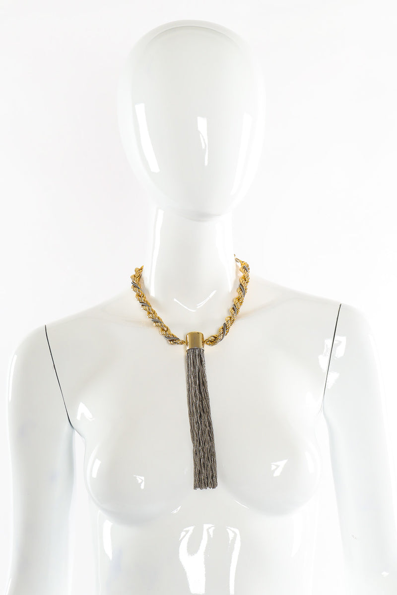 chunky chain necklace with contrasting chain tassel pendant mannequin front @recessla