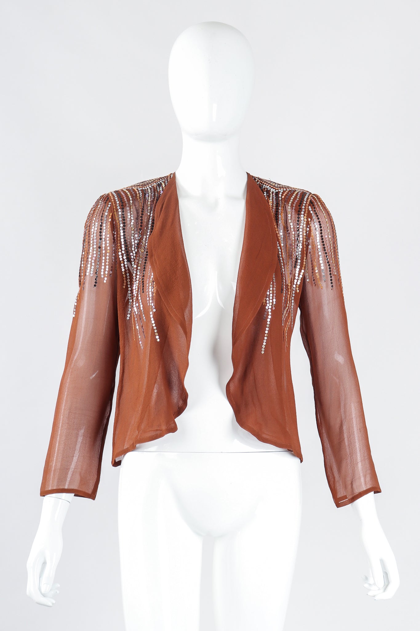 Recess Los Angeles Designer Consignment Vintage Neil Bieff Arturo Herrera Collaboration Sequin Silk Chiffon Jacket & Dress Skirt Set