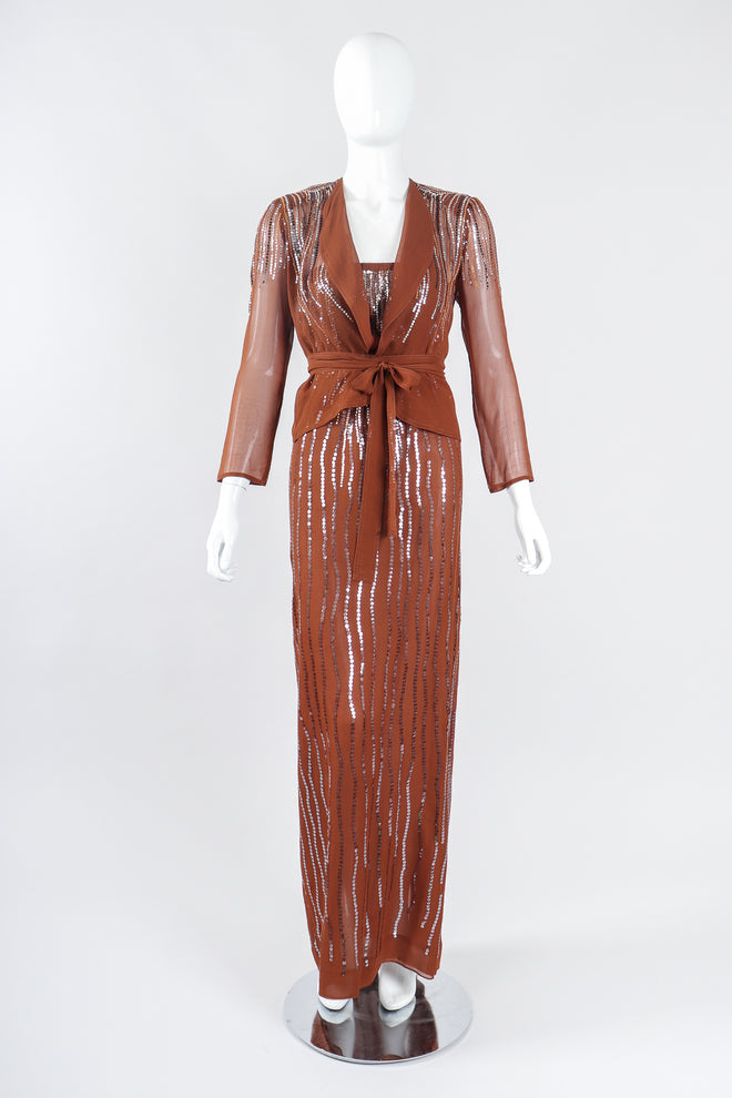 Recess Los Angeles Designer Consignment Vintage Neil Bieff Arturo Herrera Collaboration Sequin Silk Chiffon Jacket & Dress Skirt Set