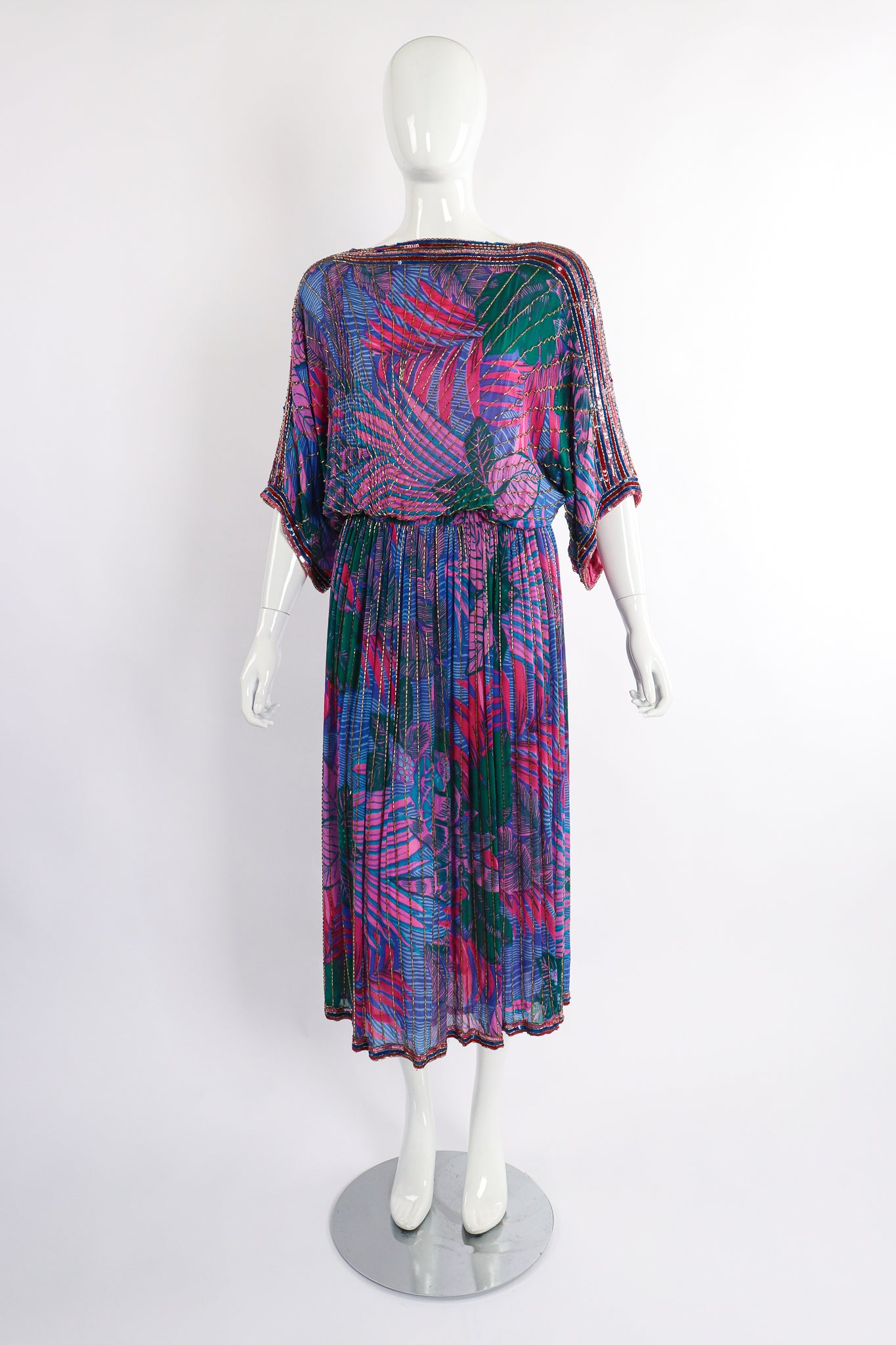Vintage Judith Ann Creations Beaded Palm Print Dress on Mannequin front at Recess Los Angeles