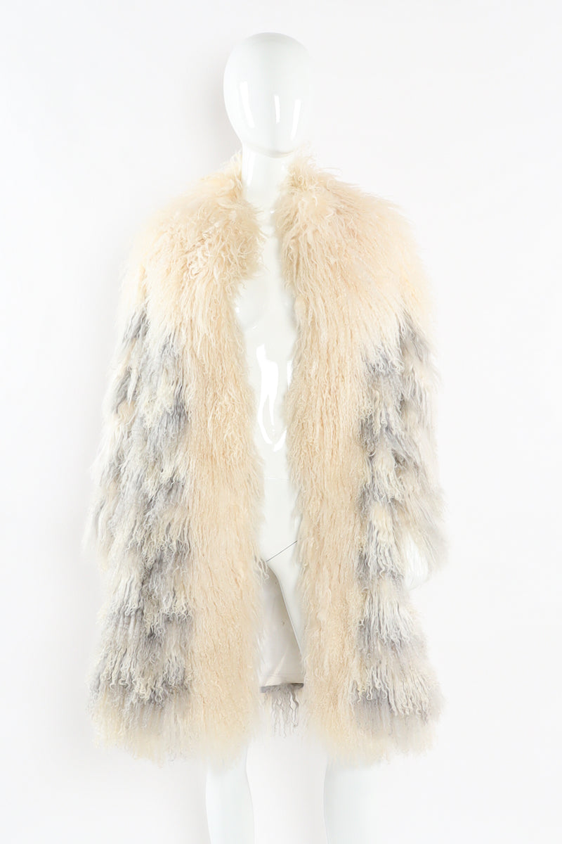 Vintage Neiman Marcus Ombré Stripe Mongolian Fur Coat mannequin front @ Recess LA