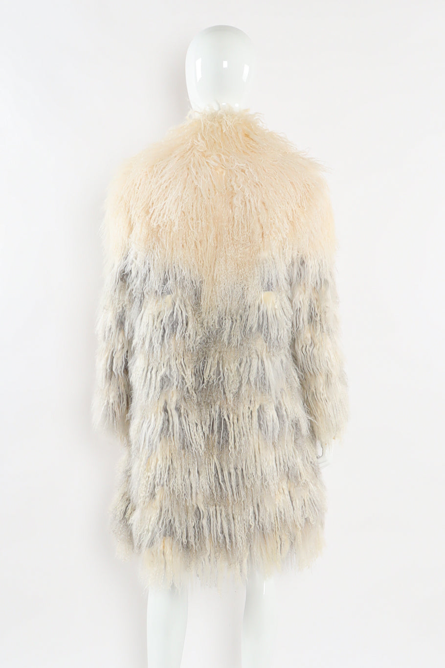 Vintage Neiman Marcus Ombré Stripe Mongolian Fur Coat mannequin back @ Recess LA