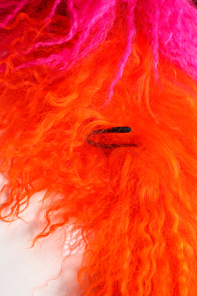 Vintage Neiman Marcus Rainbow Mosaic Mongolian Fur Coat hook detail at Recess Los Angeles
