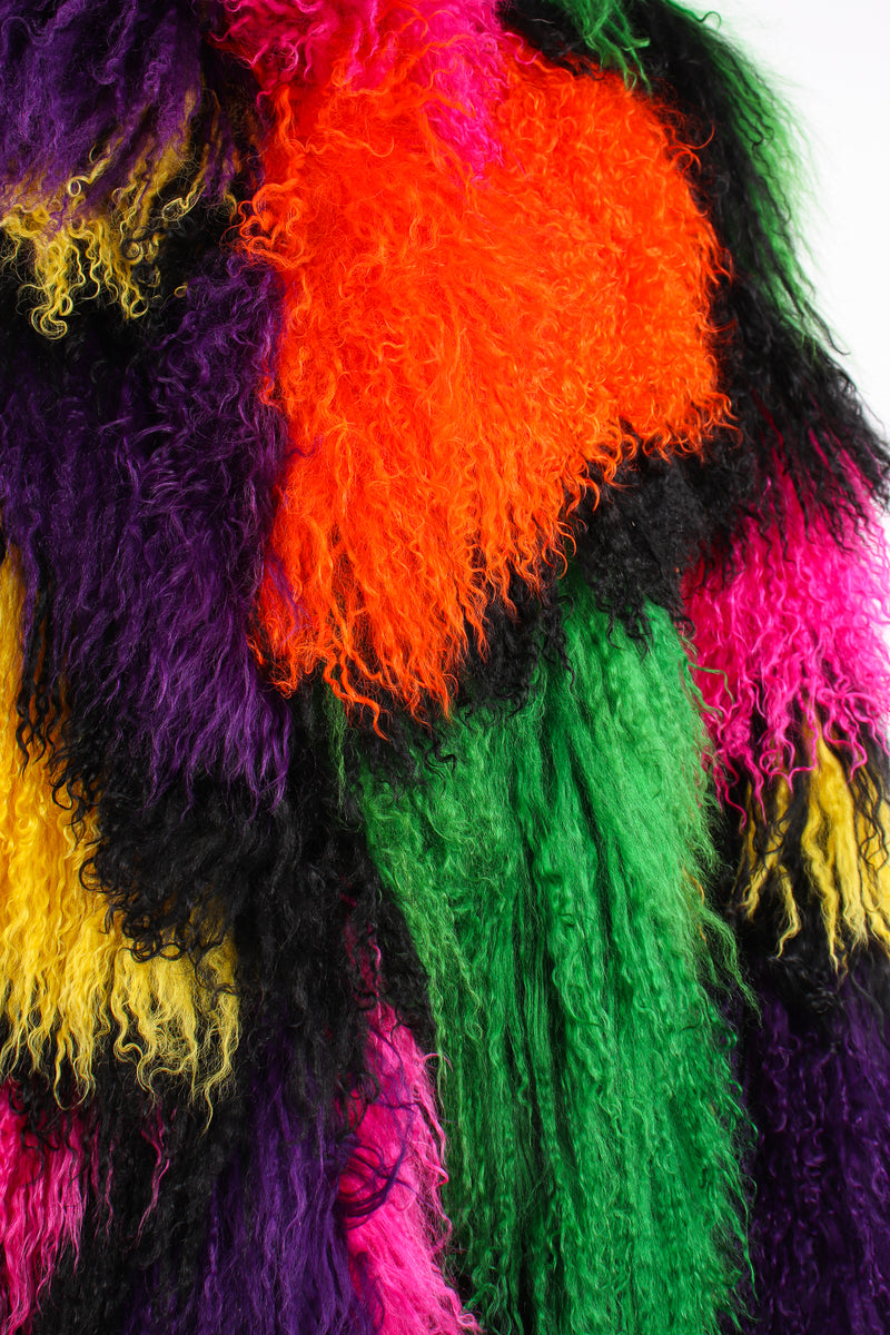 Vintage Neiman Marcus Rainbow Mosaic Mongolian Fur Coat detail at Recess Los Angeles