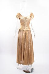 Vintage Neiman Marcus Gold Lamé Top & Pleated Palazzo Pant Set on Mannequin back @ Recess LA