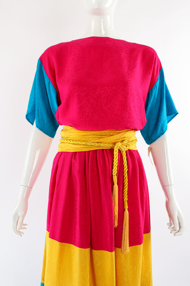 Vintage Neiman Marcus Silk Tiered Top & Skirt Set on Mannequin crop at Recess Los Angeles